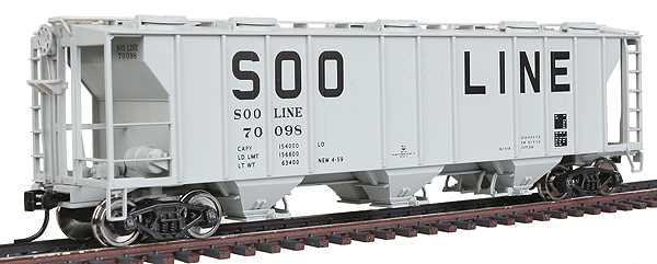 Gold Line(TM) PS-2 2893 Cubic Foot 3-Bay Covered Hopper - Ready to Run -- Soo Line #70098 (gray, Large Squared Lettering)