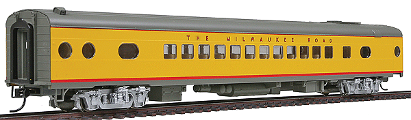 Milwaukee Road #535-Series 52-Seat Coach - Ready to Run -- Notched Sills & Clasp Brakes (UP City Scheme, Armour Yellow, gray)