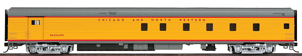 UP City Streamliner Pool 85' ACF Baggage-Dormitory Lot #3029 - Ready to Run -- Chicago & North Western(TM) (Armour Yellow, gray, red)