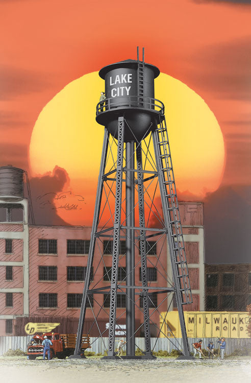 City Water Tower - Built-ups -- Assembled - Black - 3-3/4 x 3-3/4 x 11" 9.3 x 9.3 x 27.5cm-2
