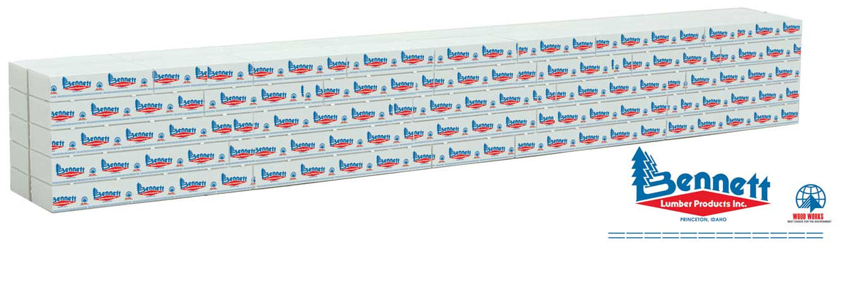 Wrapped Lumber Load for WalthersMainline 72' Centerbeam Flatcar -- Bennett Lumber (blue, red)