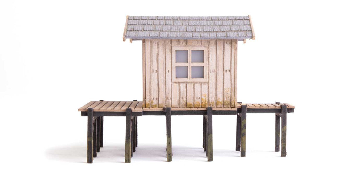 Fisherman's Shanty -- Laser-Cut Wood Kit - 3-9/64 x 1-1/2 x 2-1/8" 8 x 3.7 x 5.4cm-2