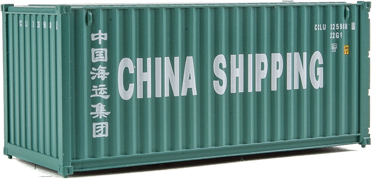 20' Corrugated Container - Assembled -- China Shipping (green, white; Billboard Lettering)-2