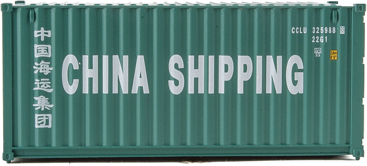 20' Corrugated Container - Assembled -- China Shipping (green, white; Billboard Lettering)-3