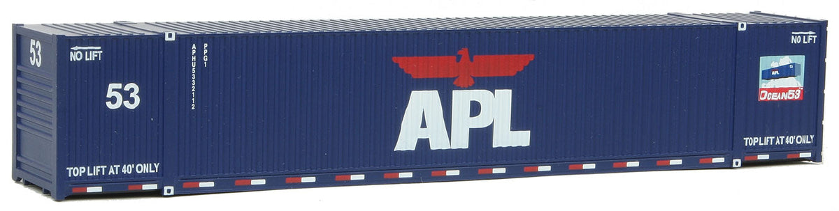 53' Singamas Corrugated-Side Container - Ready to Run -- American President Lines (blue, white, red; Lower Sill Stripes)-2