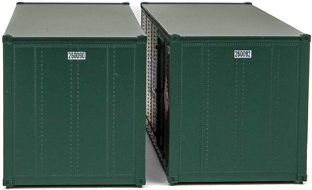 20' Smooth-Side Container with Right Side Door 2-Pack - Ready to Run -- Railway Express Agency #260090, 260092 (green, red; Unit Haul Logo)-7