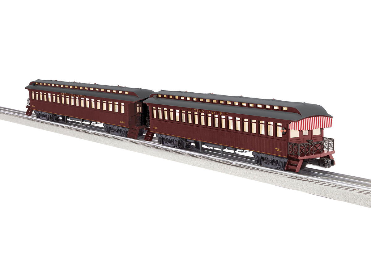 Wood Coach & Observation Set - 3-Rail - Ready to Run -- Union Pacific Set C #584, 721 (Boxcar Red, gray)-1