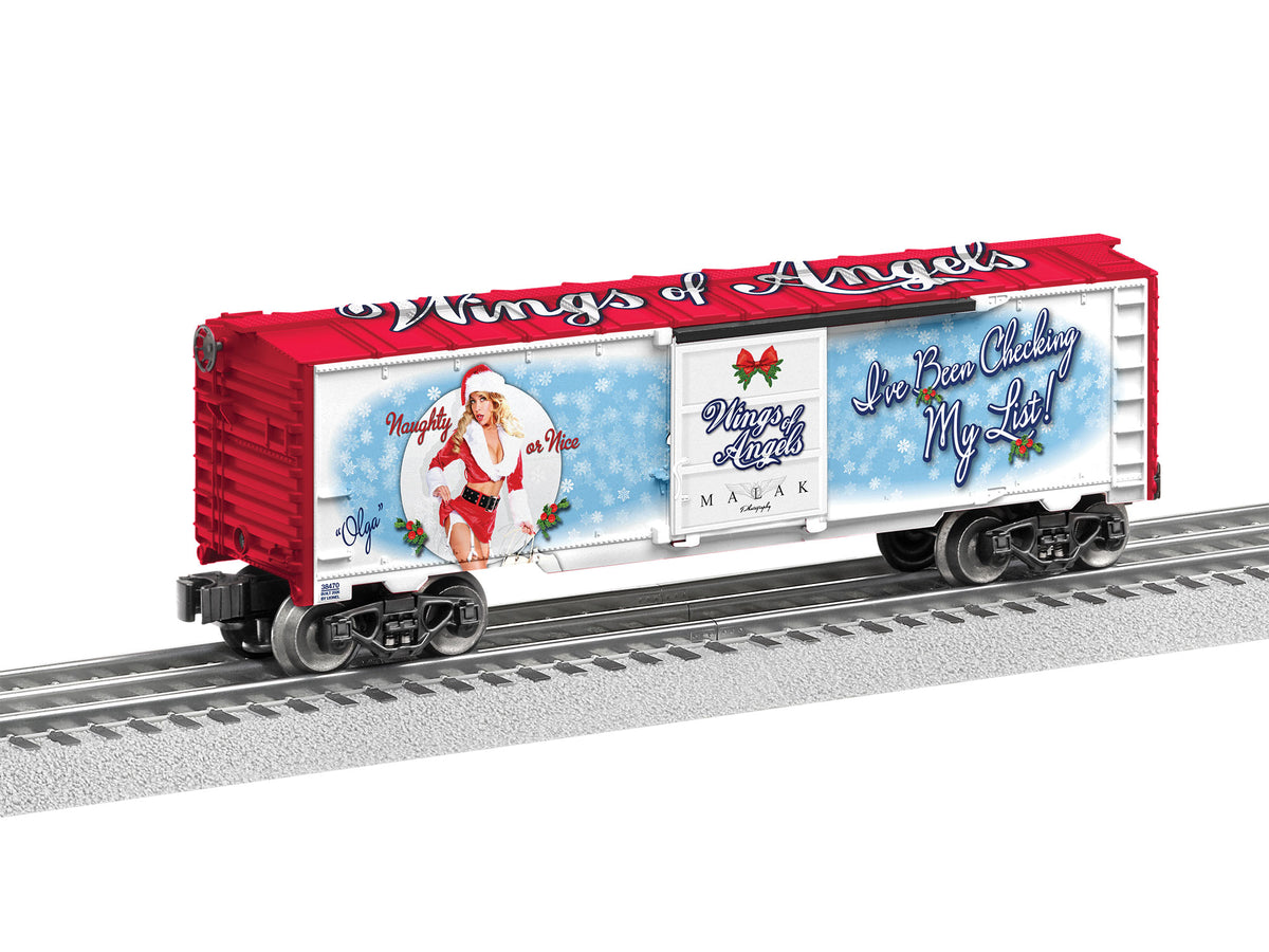 Steel Boxcar - 3-Rail - Ready to Run -- Wings of Angels - Olga (red car)-1
