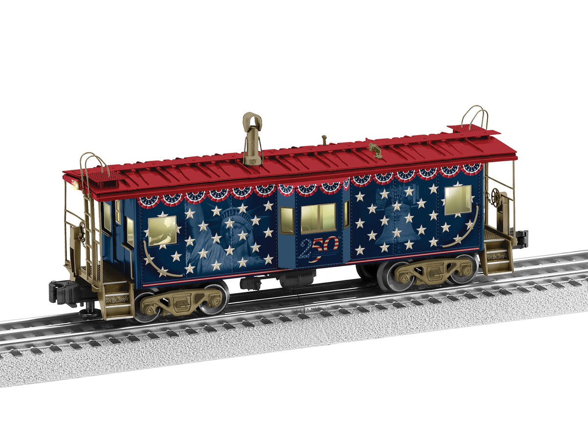 Bay Window Caboose - 3-Rail - Ready to Run -- USA #250 (America 250, blue, gold, red)-1