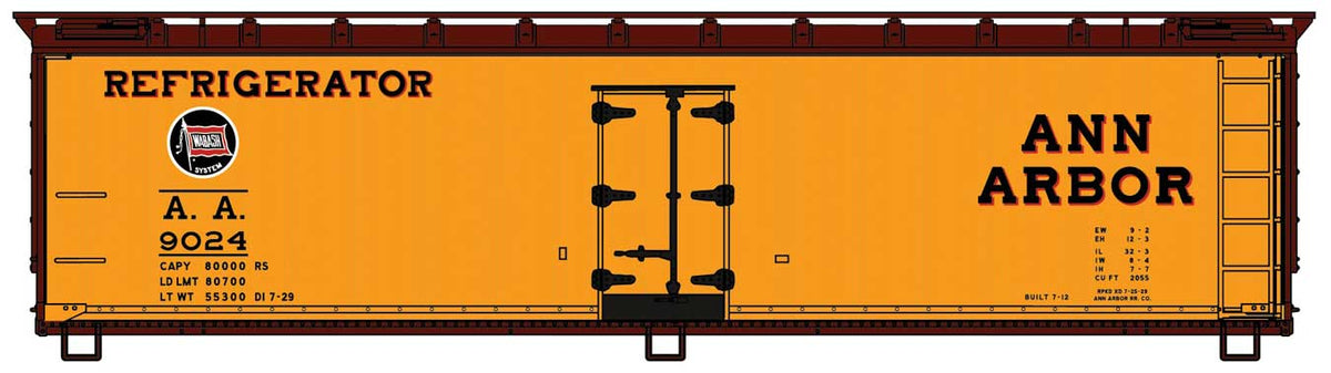 40' Wood Reefer - Kit -- Ann Arbor #3024 (Boxcar Red, black, white, Wabash Logo)-1