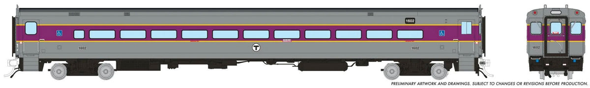Comet Coach - Ready to Run -- MBTA #1602 (gray, purple, yellow)-1