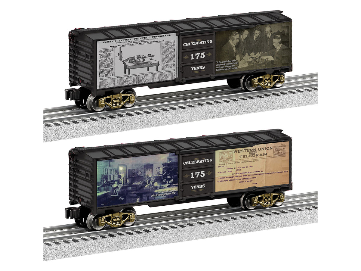 Steel Boxcar - 3-Rail - Ready to Run -- Introduction of the Telegraph 175th Anniversary (black, white, sepia)-1