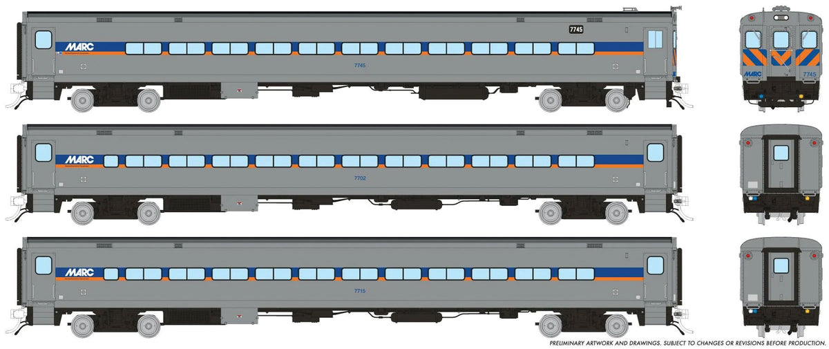 Comet Car 3-Pack - Ready to Run -- MARC Cab 7745 Coaches 7702, 7715 (gray, orange, blue)-1