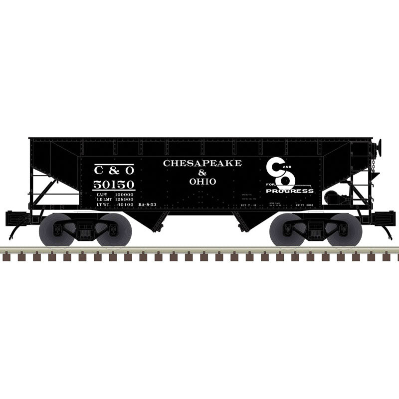 Offset-Side 2-Bay Hopper - 3-Rail - Ready to Run - Premier(R) -- Chesapeake & Ohio (black, white, Progress Logo)-1