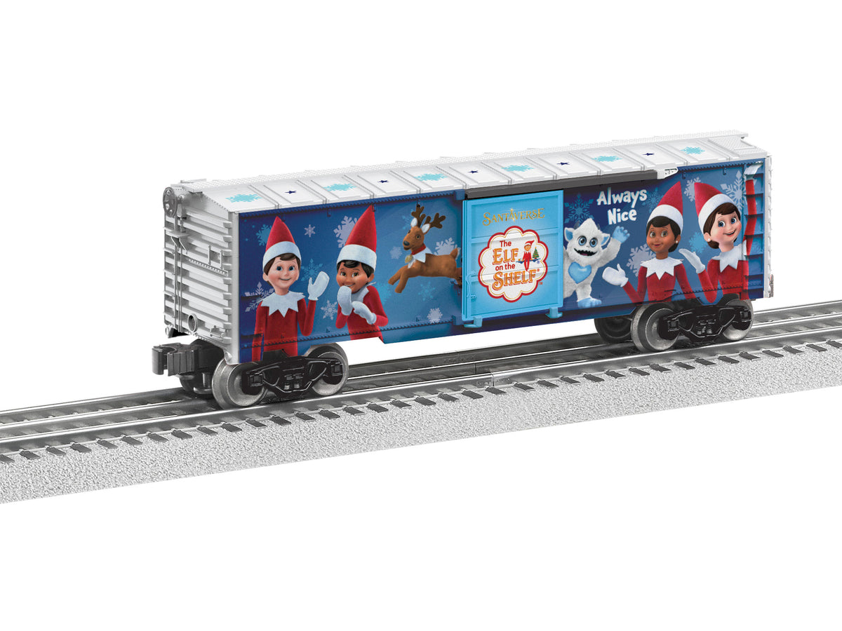 Steel Boxcar - 3-Rail - Ready to Run -- Elf on the Shelf Christmas (white, blue, red)-1