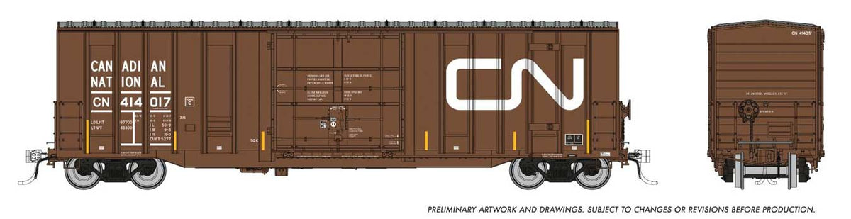 Trenton Works 5277 Cubic Foot Boxcar 6-Pack - Ready to Run -- Canadian National Set #1 (Faded Boxcar Red, yellow Stripes, Large Logo)-1