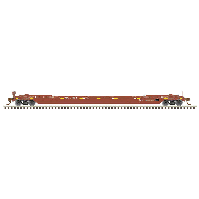 53' Rebuilt Well Car - 3-Rail - Ready to Run - Premier -- Florida East Coast (yellow)-1