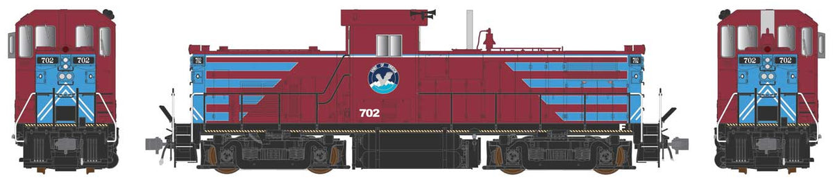 Alco C415 - LokSound V5 and DCC -- Port of Tillamook Bay #702 (maroon, blue, Frame Stripe)-1