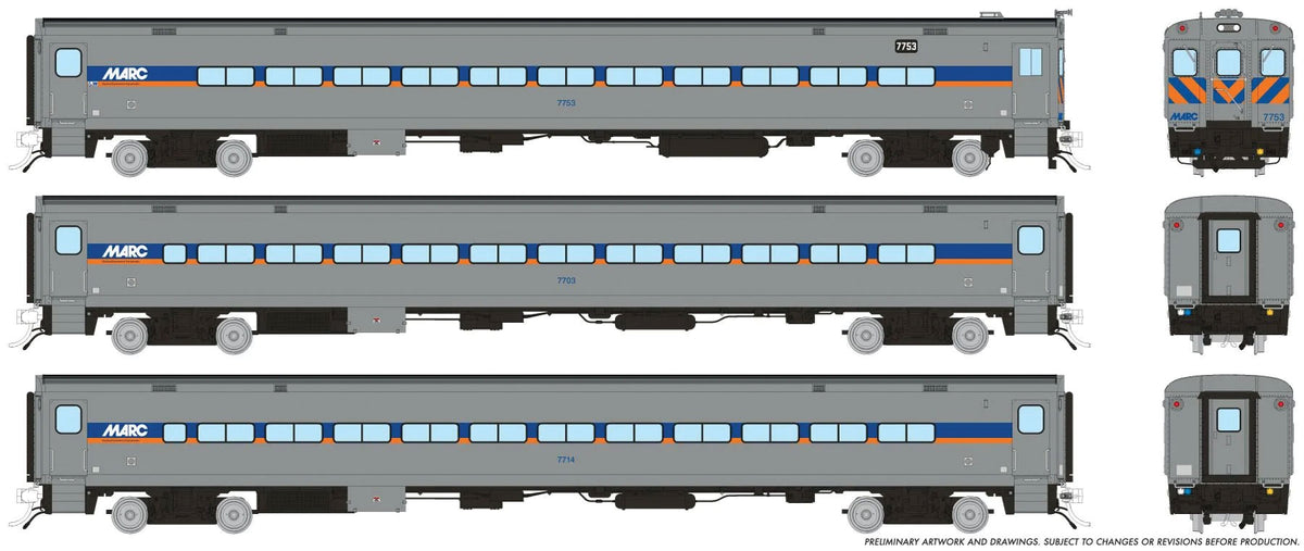 Comet Car 3-Pack - Ready to Run -- MARC Cab 7753 Coaches 7703, 7714 (gray, orange, blue)-1