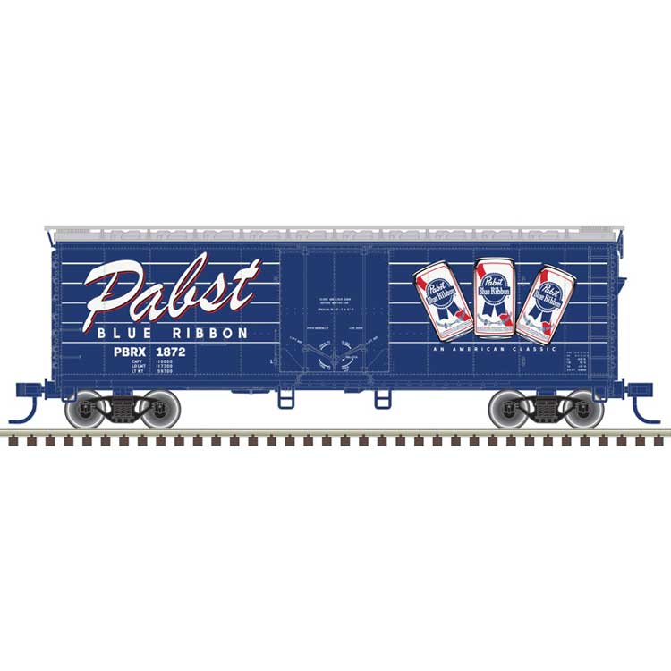 40' Plug-Door Boxcar - Ready to Run -- Pabst Blue Ribbon #1895 (Fantasy Scheme, blue, white, red)-1
