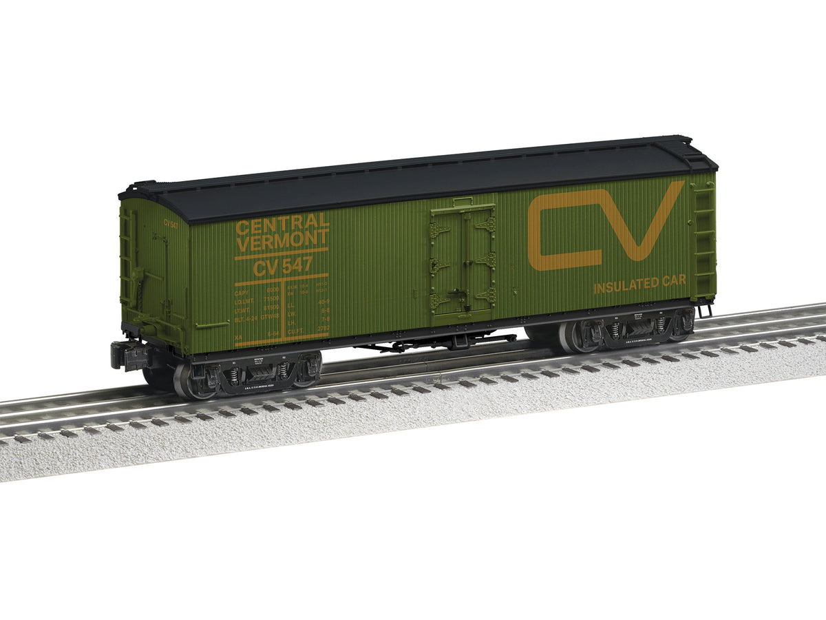 Wood Milk Reefer - 3-Rail - Ready to Run -- Central Vermont #547 (Pullman Green, yellow, Large CV Logo)-1