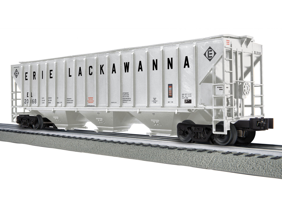 PS-2CD 4740 3-Bay Covered Hopper - 3-Rail - Ready to Run -- Erie Lackawanna #20168 (gray, black)-1