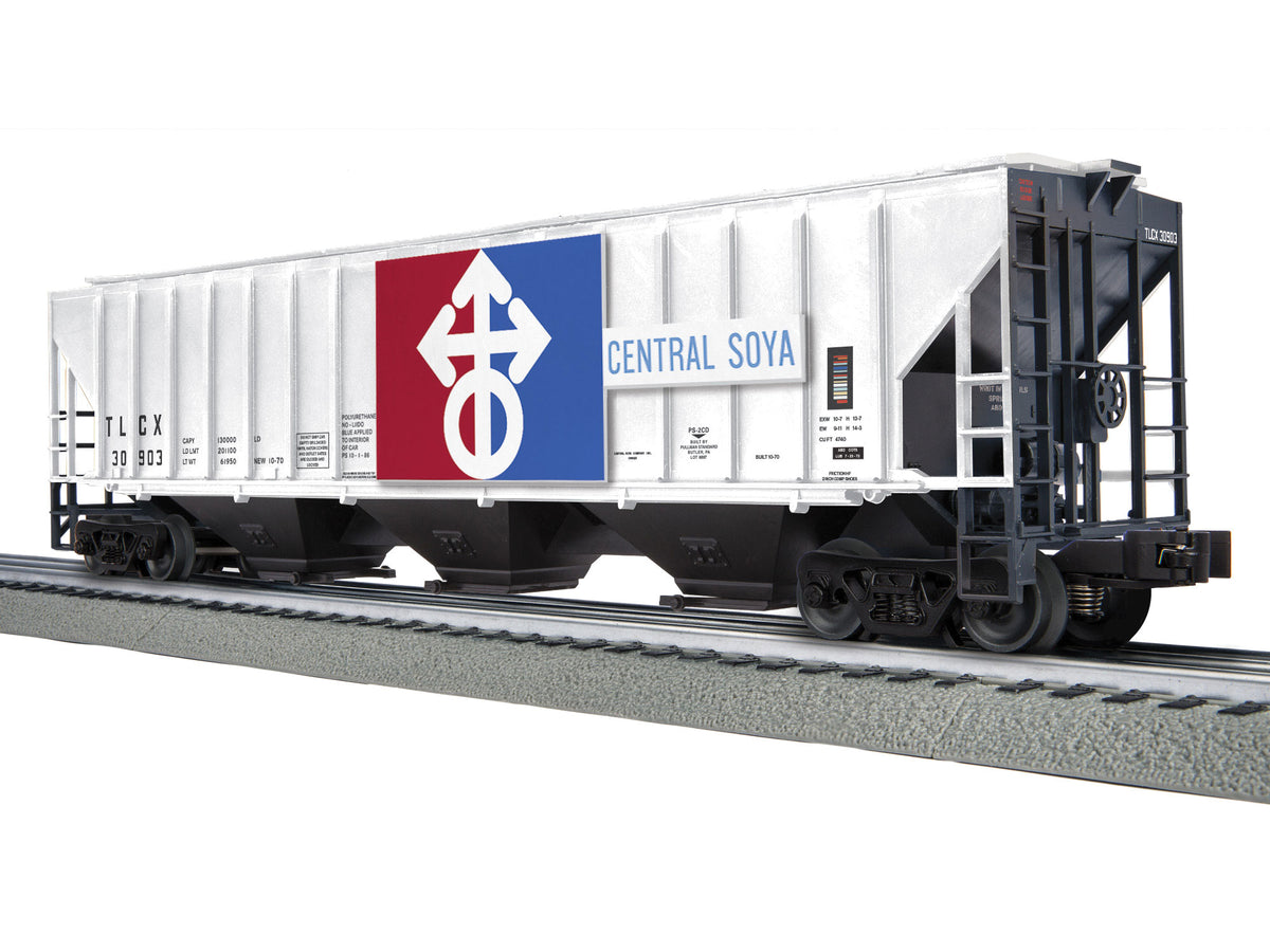 PS-2CD 4740 3-Bay Covered Hopper - 3-Rail - Ready to Run -- Central Soya TLCX #30903 (white, blue, red)-1