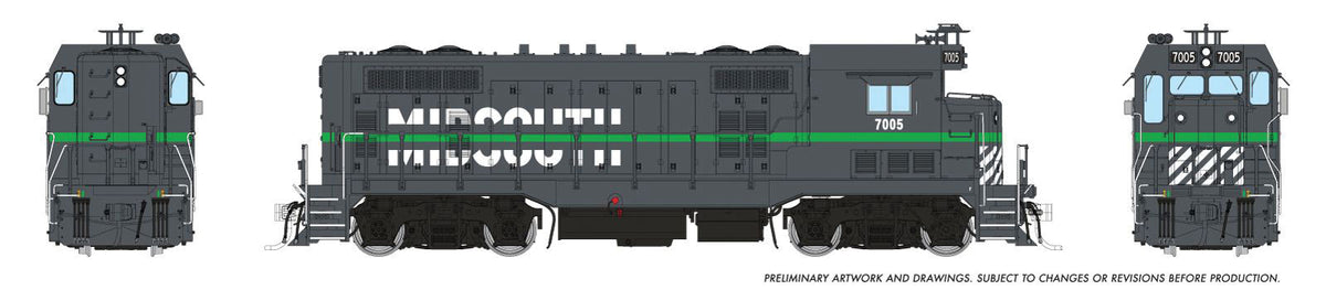 EMD CF7 Square Cab - Standard DC -- MidSouth Rail Corporation #7011 (gray, white, green)-1