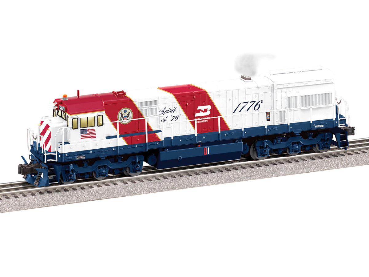 GE U30C- 3-Rail - Legacy Sound, Smoke and Control -- Burlington Northern #1776 (Bicentennial, red, white, blue)-1