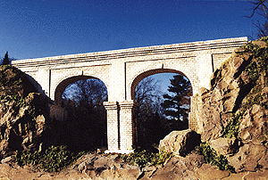 Cut Stone Viaduct -- 18-1/2 x 8"  46.2 x 20cm 2 Span w/Abutments, Center Pier & Wing Walls