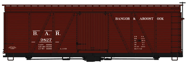 Fowler 36' Wood Boxcar - Kit -- Bangor & Aroostook #9827 (Boxcar Red)
