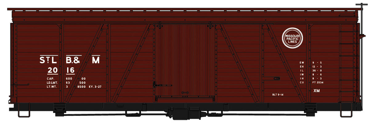 Fowler 36' Wood Boxcar - Kit -- St. Louis, Brownsville & Mexico #2016 (Boxcar Red, MP Logo)