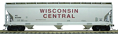 3-Bay Covered Hopper 6-Pack -- Wisconsin Central (light gray, maroon & black graphics)