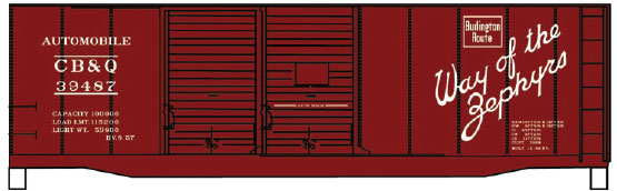 AAR 40' Double-Door Boxcar - Kit -- Chicago, Burlington & Quincy #39487 (Boxcar Red, Everywhere West Slogan)