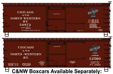 36' Double-Sheathed Wood Boxcar 2 Pack - Kit -- Chicago & North Western 54872, 12560 (Boxcar Red, black Logo)