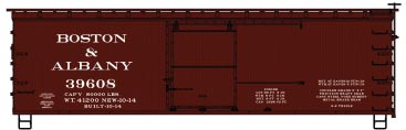 36' Double-Sheathed Wood Boxcar, Steel Roof, Ends, Fishbelly Underframe - Ki -- Boston & Albany 39608 (Boxcar Red)