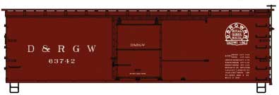 36' Double-Sheathed Wood Boxcar, Steel Roof, Ends, Fishbelly Underframe - Ki -- Denver & Rio Grande Western 63742 (Boxcar Red, Royal Gorge Logo)-4