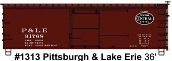 36' Double-Sheathed Wood Boxcar, Steel Roof, Ends, Fishbelly Underframe - Ki -- Pittsburgh & Lake Erie 31768 (Boxcar Red, black, NYC System Logo)