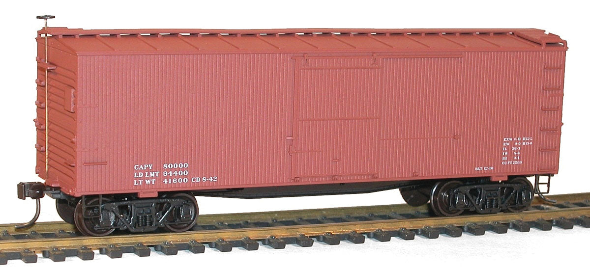 36' Double-Sheathed Wood Boxcar w/Steel Roof, Ends, Fishbelly Underframe - K -- Data Only (Boxcar Red, 1940s-Style Lettering)