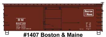 36' Double-Sheathed Wood Boxcar, Steel Roof, Ends, Straight Underframe - Kit -- Boston & Maine 64739 (Boxcar red, Rectangular Logo)