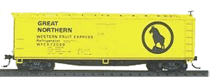 40' Wood Reefer -- GN (yellow, black Goat-in-a-circle graphics)