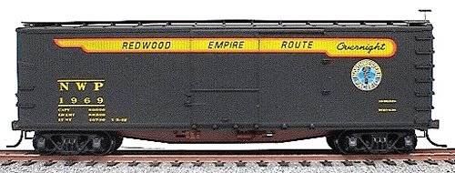 40' USRA Double-Sheathed Wood Boxcar -- Northwestern Pacific (black, multi-colored graphics)