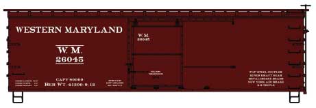 36' Double-Sheathed Wood Boxcar, Steel Roof, Wood Ends, Fishbelly - Kit -- Western Maryland #26045 (Boxcar Red)