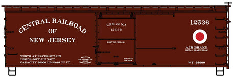 36' Double-Sheathed Wood Boxcar w/Steel Roof, Wood Ends, Straight Underframe -- Central Railroad of New Jersey #125636 (Boxcar Red, white, red)