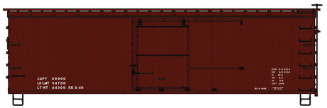 36' Double-Sheathed Wood Boxcar, Steel Roof, Wood Ends, Straight Underf. Kit -- 1940s-Style Data Only (Boxcar Red)