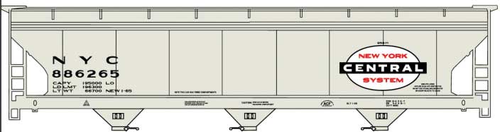 47' ACF 3-Bay Center Flow Covered Hopper - Kit -- New York Central (gray, black, red, white, Large Logo)