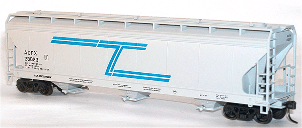 47' ACF 3-Bay Center Flow Covered Hopper -- ACF-Blue Stripe (light gray)