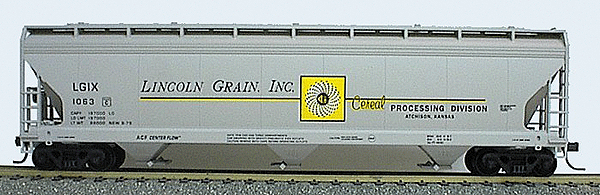 47' ACF 3-Bay Center Flow Covered Hopper - Kit (Plastic) -- Lincoln Grain (gray)