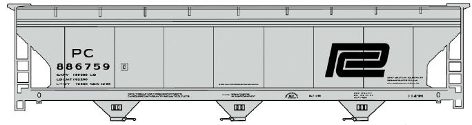 ACF 47' 3-Bay Center-Flow Covered Hopper - Kit -- Penn Central #886759 (gray, black, Large Logo)