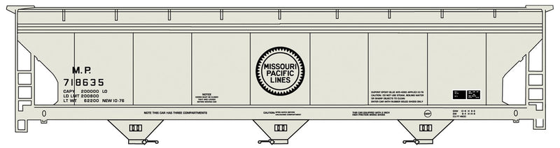 ACF 47' 3-Bay Center-Flow Covered Hopper - Kit -- Missouri Pacific #718635 (gray, black, Centered Buzz Saw Logo)